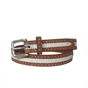 NEW Polo Ralph Lauren Brown and White Brogue Leather Belt Size 28